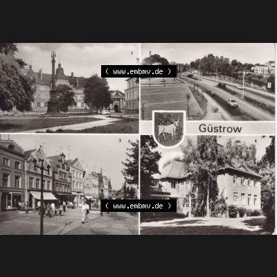 Ansichtskarte Bezirk Bezirk Schwerin, Kreis Güstrow, Stadt-Güstrow Mehrbildkarte, Blick zum Schloß, Blick zur Bleicherstraße, Mark, Sportschule... Sammlung