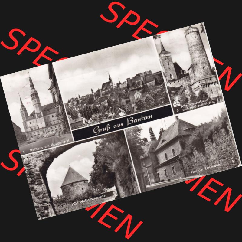 Ansichtskarte DDR Bezirk Dresden, Kreis Bautzen, Stadt Bautzen: In s/w Schwarzweiß Postkarte Rathaus am Hauptmarkt, Alte Wasserkunst, Alte Waffenschmiede (1) Sammlung