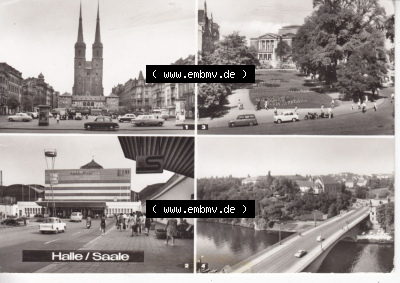 Ansichtskarte DDR Bezirk Halle, Stadtkreis Halle? Unbekannt: In s/w Schwarzweiß Hallmarkrt, Theater des Friedens, Halle-Kröllwitz... Sammlung