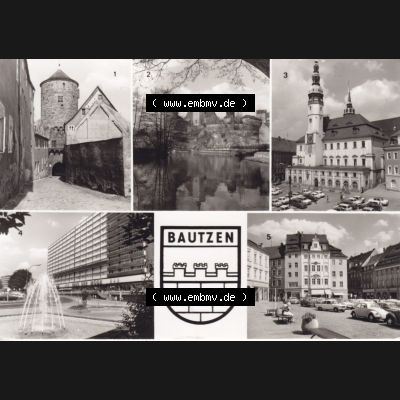 Ansichtskarte DDR Bezirk Dresden, Kreis Bautzen, Stadt Bautzen: In s/w Schwarzweiß Postkarte Nikolaiturm, Michaelskirche, Rathaus (1) Sammlung