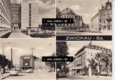 Ansichtskarte Bezirk Karl-Marx-Stadt, Landkreis Zwickau-Land, Stadt Zwickau der DDR Internat, Hauptbahnhof, Milchbar am Schumannplatz,... Sammlung