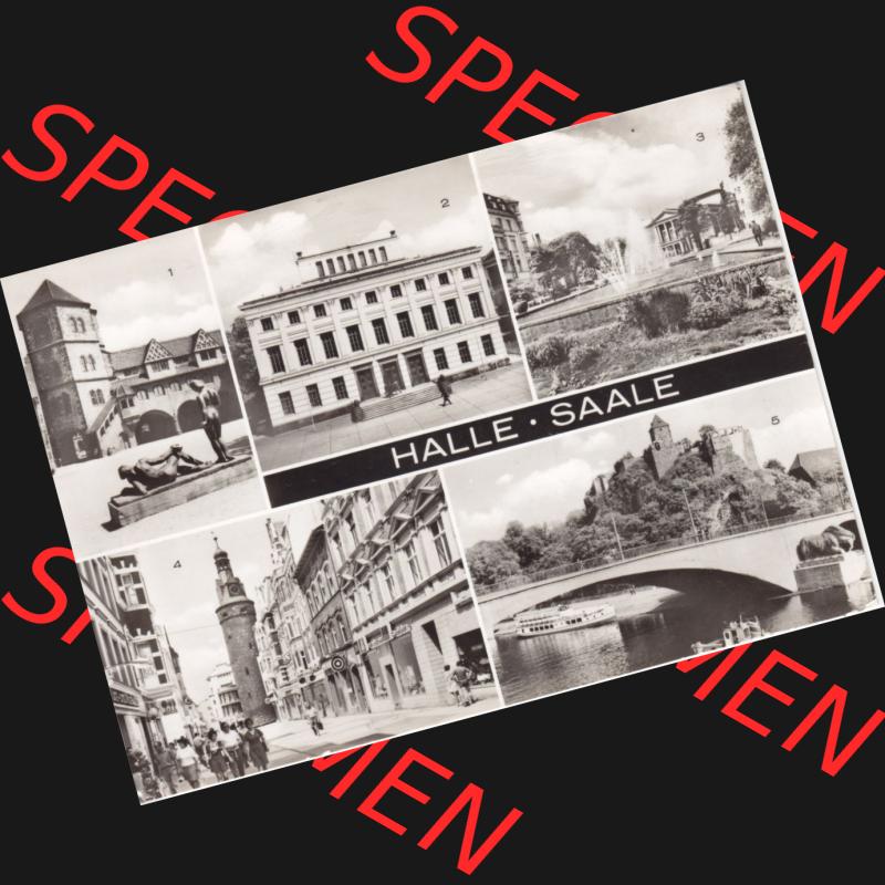 Ansichtskarte DDR Bezirk Halle, Stadtkreis Halle? Unbekannt: In s/w Schwarzweiß Burghof der Moritzburg, Martin-Luther-Universität, Theater des Friedens (1) Sammlung