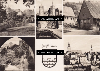Ansichtskarte DDR Bezirk Dresden, Kreis Bautzen, Stadt Bautzen: In s/w Schwarzweiß Postkarte Ortenburg, Alte Wasserkunst, Hexenhäusl,... Sammlung