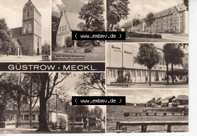 Ansichtskarte Bezirk Bezirk Schwerin, Kreis Güstrow, Stadt-Güstrow Dom, Enst-Barlach--Gedenkstätte, Neukruger Straße, Schauburg-Lichtspiele,... Sammlung
