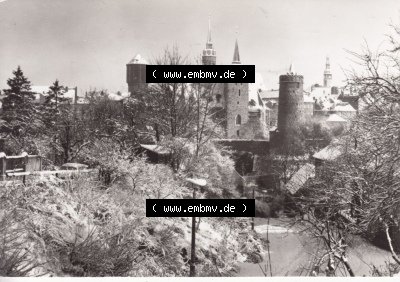 Ansichtskarte DDR Bezirk Dresden, Kreis Bautzen, Stadt Bautzen: In s/w Schwarzweiß Postkarte 1985, Blick vom Scharfenweg zur... Sammlung