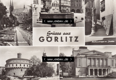 Ansichtskarte DDR Bezirk Dresden, Kreis Görlitz, Stadt Görlitz: In s/w Schwarzweiß Ochsenbastei mit Peterskirche, Neptunbrunnen,... Sammlung