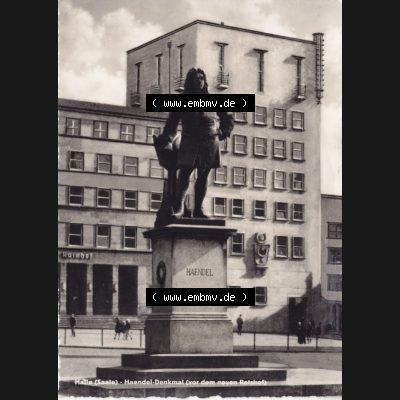 Ansichtskarte DDR Bezirk Halle, Stadtkreis Halle? Unbekannt: In s/w Schwarzweiß Haendel-Denkmal vor dem neuen Ratshof (1) Sammlung