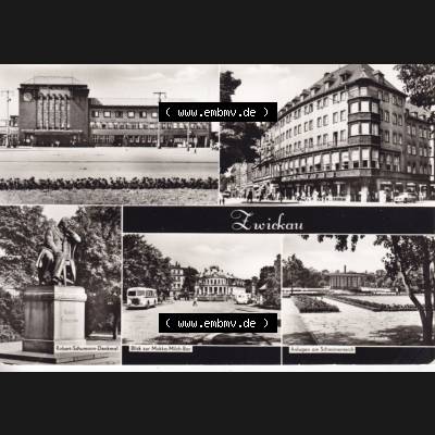 Ansichtskarte Bezirk Karl-Marx-Stadt, Landkreis Zwickau-Land, Stadt Zwickau der DDR 1984, Robert-Schumann-Denkmal, Blick zur Mokko-Milch-Bar, Anlagen am Schwanenteich.... Sammlung