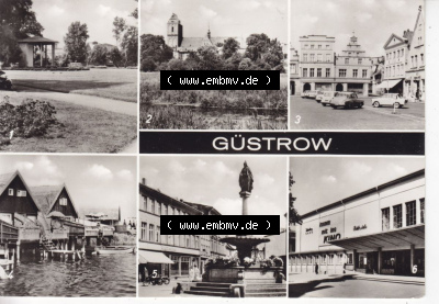 Ansichtskarte Bezirk Bezirk Schwerin, Kreis Güstrow, Stadt-Güstrow 1980, Rosengarten, An der Schanze, Marktplatz, Bootshäuser... Sammlung