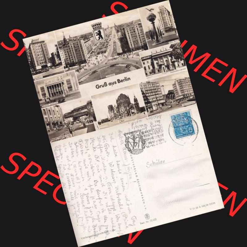 Ansichtskarte Berlin der DDR Gruß aus Berlin III. Deutsches Turn und Sportfest Sonderstempel. DDR Postkarte aus privater Sammlung-Konvolut an gelaufenen Berliner Ansichtskarten mit... Sammlung