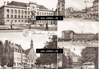 Ansichtskarte Bezirk Karl-Marx-Stadt, Landkreis Zwickau-Land, Stadt Zwickau der DDR Rathaus,, Georgenplatz, Am Stadttheater, Dr.-Friedrich-Ring.... Sammlung