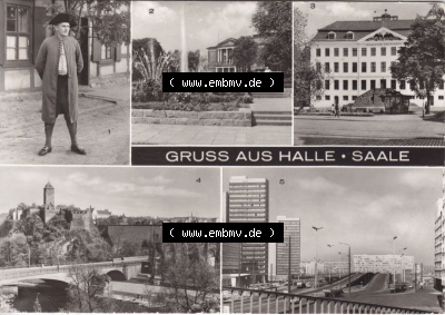 Ansichtskarte DDR Bezirk Halle, Stadtkreis Halle? Unbekannt: In s/w Schwarzweiß 1984Hallore, Theater des FRiedens, Franckern... Sammlung