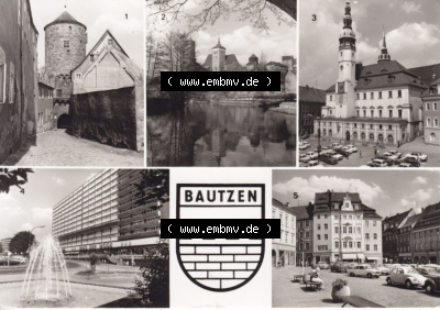 Ansichtskarte DDR Bezirk Dresden, Kreis Bautzen, Stadt Bautzen: In s/w Schwarzweiß Postkarte Nikolaiturm, Michaelskirche, Rathaus... Sammlung
