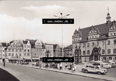 Ansichtskarte DDR Bezirk Halle, Kreis Wittenberg, Lutherstadt Wittenberg: In s/w Schwarzweiß Lutherstadt Wittenberg, Marktplatz... Sammlung
