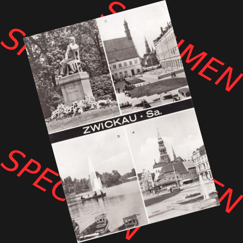 Ansichtskarte Bezirk Karl-Marx-Stadt, Landkreis Zwickau-Land, Stadt Zwickau der DDR 1987, Mehrbildkarte Robert-Schumann-Denkmal, Neuberinplatz, Schwanenteich und Hauptmarkt.... Sammlung