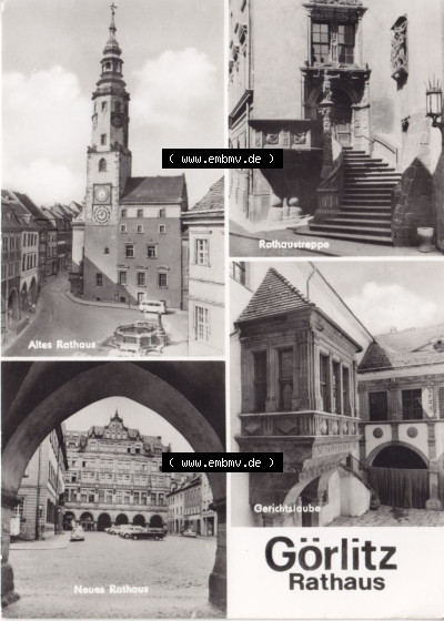Ansichtskarte DDR Bezirk Dresden, Kreis Görlitz, Stadt Görlitz: In s/w Schwarzweiß 1980, Altes Rathaus, Rathaustreppe, Neues... Sammlung