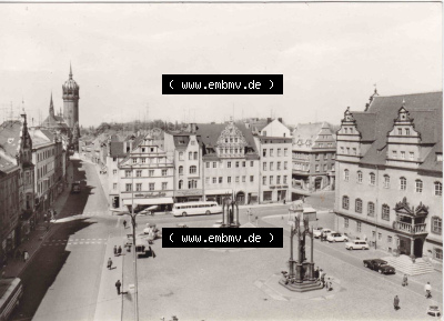 Ansichtskarte DDR Bezirk Halle, Kreis Wittenberg, Lutherstadt Wittenberg: In s/w Schwarzweiß Lutherstadt Wittenberg, Marktplatz... Sammlung