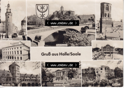 Ansichtskarte DDR Bezirk Halle, Stadtkreis Halle? Unbekannt: In s/w Schwarzweiß Mehrbildkarte, Leipziger Turm, Giebichenstein,... Sammlung