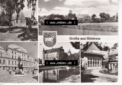 Ansichtskarte Bezirk Bezirk Schwerin, Kreis Güstrow, Stadt-Güstrow 1985, Ernst-Barlach-Gedenkstätte, Blick zum Dom, Rathaus... Sammlung