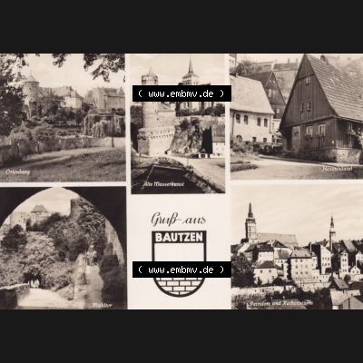 Ansichtskarte DDR Bezirk Dresden, Kreis Bautzen, Stadt Bautzen: In s/w Schwarzweiß Postkarte Ortenburg, Alte Wasserkunst, Hexenhäusl, Mühltor,... Sammlung