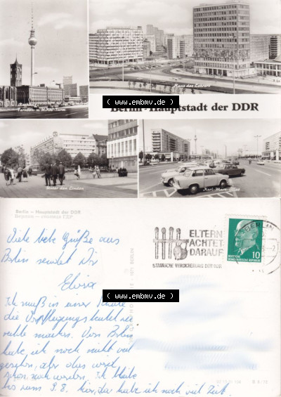 Ansichtskarte Berlin der DDR 1973, Berlin - Hauptstadt der DDR, Sonderstempel, Eltern achtet darauf, Staaatliche Versicherung... Sammlung