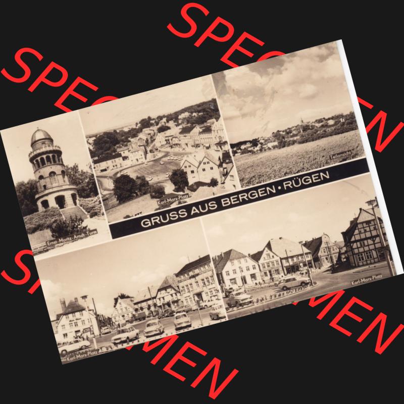 Ansichtskarte DDR Bezirk Rostock, Kreis Rügen, Stadt Bergen auf Rügen Gruss aus Bergen - Rügen. Ansichtskarte bzw. Postkarte aus DDR-Zeiten der Deutschen Demokratischen... Sammlung