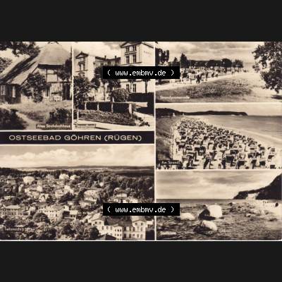 Ansichtskarte DDR Bezirk Rostock, Kreis Rügen, Ostseebad Göhren: Altes Strohdachhaus, Strandhotel, Strandpromenade, Am Strand, Teilansicht, Steilküste.... Sammlung