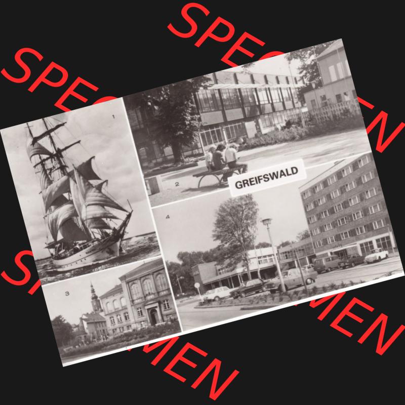 Ansichtskarte DDR Bezirk Rostock, Kreis Greifswald unsortiert 1983, Segelschulschiff Wilhelm Pieck, Neue Mensa, Hotel Boddenhaus. Ansichtskarte bzw. Postkarte in schwarzweiß... Sammlung