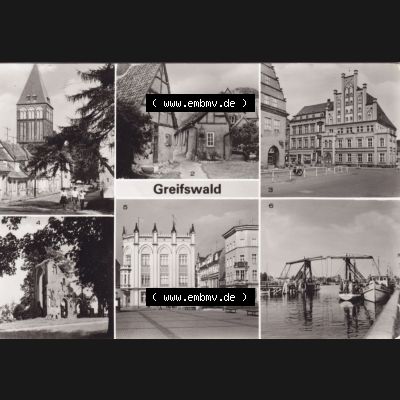 Ansichtskarte DDR Bezirk Rostock, Kreis Greifswald unsortiert Jakobikirche in der Domstraße, St. Spiritus, Fischmarkt, Klosterruine im Ortsteil Eldena. Ansichtskarte... Sammlung
