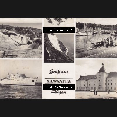 Ansichtskarte DDR Bezirk Rostock, Kreis Rügen, Stadt Sassnitz 1965, Kridewerk, Königsshul, Hafen, Fährschiff Saßnitz, Seemannsheim.... Sammlung