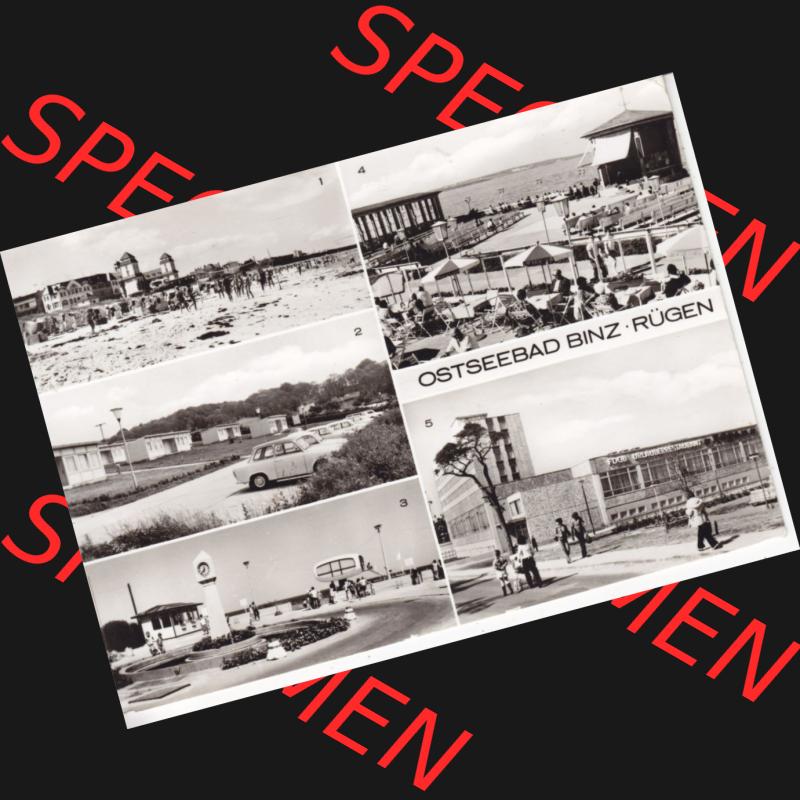 Alte Ansichtskarte DDR Bezirk Rostock, Kreis Rügen, Ostseebad Binz, 1982 Mehrbildkarte Binz auf Rügen mir Kurhaus, Urlauberdorf, Weg zum Strand, FDGB-Erholungsheim... Sammlung