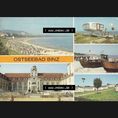 Ansichtskarte DDR Bezirk Rostock, Kreis Rügen, Ostseebad Binz, in Farbe - Color DDR, Ostseebad Binz (Rügen), Kurhaus Cafe, Fischerboote, Urlauberdorf.... Sammlung