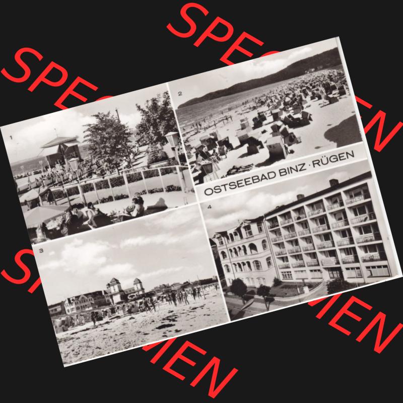 Alte Ansichtskarte DDR Bezirk Rostock, Kreis Rügen, Ostseebad Binz, 1980, Mehrbildkarte Binz mit Strandpromenade, Strand und Kurhaus, Haus der Stahlwerker.... Sammlung