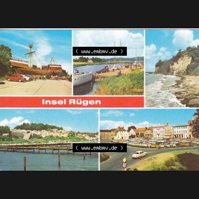 Ansichtskarte DDR Bezirk Rostock, Kreis Rügen, mit Insel Rügen allgemeiner Ansichtskarte: Insel Rügen Saßnitz, Sellin, Steilufer, Putbus und Bergen.... Sammlung