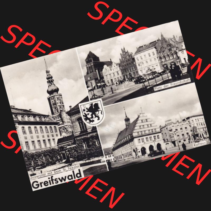 Ansichtskarte DDR Bezirk Rostock, Kreis Greifswald unsortiert Universität mit Dom St. Nikolai, Platz der Freundschaft und Rathaus. Ansichtskarte bzw. Postkarte in... Sammlung