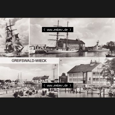 Ansichtskarte DDR Bezirk Rostock, Kreis Greifswald unsortiert Greifswald-Wieck Segelschulschiff Wilhelm Pieck, Hafen und Marineschule der GST. Ansichtskarte bzw. Postkarte in... Sammlung