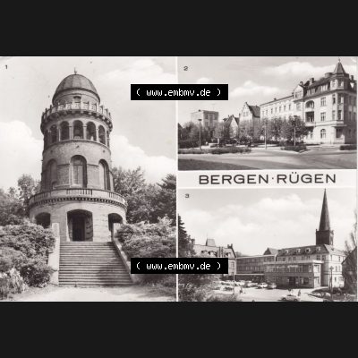 Ansichtskarte DDR Bezirk Rostock, Kreis Rügen, Stadt Bergen auf Rügen Ernst-Moritz-Arndt-Turm, Rugard-Turm, Karl-Marx-Platz, Ratskeller. Ansichtskarte bzw.... Sammlung