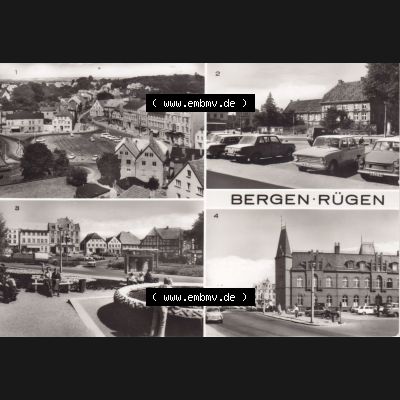 Ansichtskarte DDR Bezirk Rostock, Kreis Rügen, Stadt Bergen auf Rügen Karl-Marx-Platz, Postamt, Teilansicht. Ansichtskarte bzw. Postkarte aus DDR-Zeiten... Sammlung