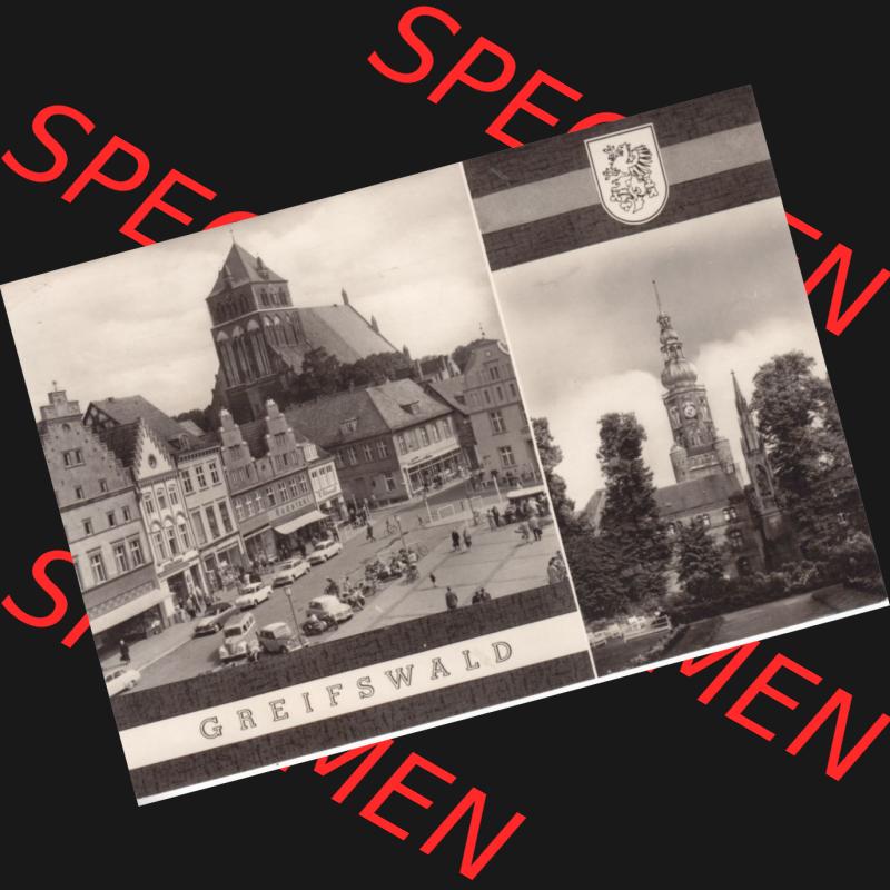 Ansichtskarte DDR Bezirk Rostock, Kreis Greifswald unsortiert Markt und St. Nikolaikirche. Ansichtskarte bzw. Postkarte in schwarzweiß - s/w aus DDR-Zeiten der Deutschen... Sammlung
