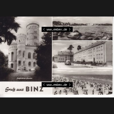 Ansichtskarte DDR Bezirk Rostock, Kreis Rügen, Ostseebad Binz, Gruß aus Binz, Jagdschloss Granitz. Ansichtskarte bzw. Postkarte in s/w - schwarzweiß... Sammlung