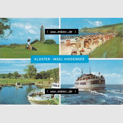 Ansichtskarte DDR Bezirk Rostock, Kreis Rügen, Insel und Gemeinde Hiddensee Kloster Insel Hiddensee, Leuchtturm am Strand, Am Hafen, Mehrbildkarte, ungelaufen,... Sammlung