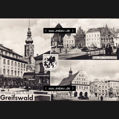 Ansichtskarte DDR Bezirk Rostock, Kreis Greifswald unsortiert Universität mit Dom St. Nikolai, Platz der Freundschaft und Rathaus. Ansichtskarte bzw. Postkarte in... Sammlung