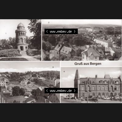 Ansichtskarte DDR Bezirk Rostock, Kreis Rügen, Stadt Bergen auf Rügen Bergen (Rügen) Ernst-Moritz-Arndt-Turm, Karl-Marx-Platz, Postamt. Ansichtskarte... Sammlung