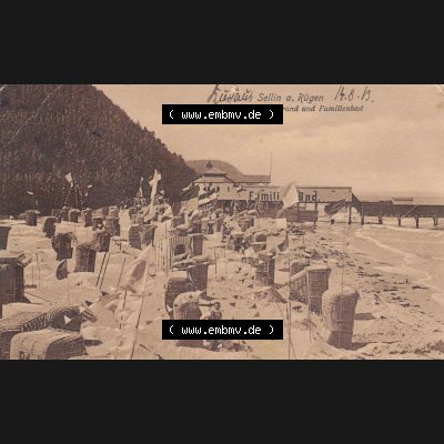 Ansichtskarte DDR Bezirk Rostock, Kreis Rügen, Ostseebad Sellin Postkarte in s/w schwarzweiß Ostseebad Sellin auf Rügen um 1933, Strand, Familienbad.... Sammlung