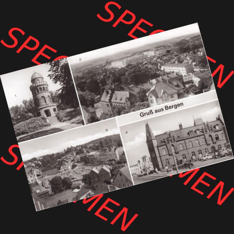 Ansichtskarte DDR Bezirk Rostock, Kreis Rügen, Stadt Bergen auf Rügen Bergen (Rügen) Ernst-Moritz-Arndt-Turm, Karl-Marx-Platz, Postamt. Ansichtskarte... Sammlung