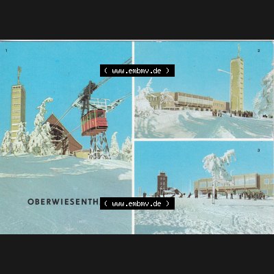 AK DDR, Bezirk Karl-Marx-Stadt, Kreis Annaberg, Stadt Oberwiesenthal in Farbe HOG Fichtelberghaus mit Aussichtstturm und Wetterstation. Ansichtskarte bzw. Postkarte aus... Sammlung