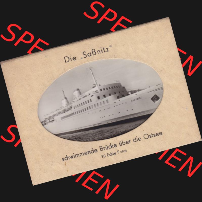 Echt Foto-Mappe der DDR, Fährschiff Die Saßnitz schwimmende Brücke über die Ostsee 1959, Umschlag (1). DDR Bezirk Rostock, Kreis Rügen,... Sammlung