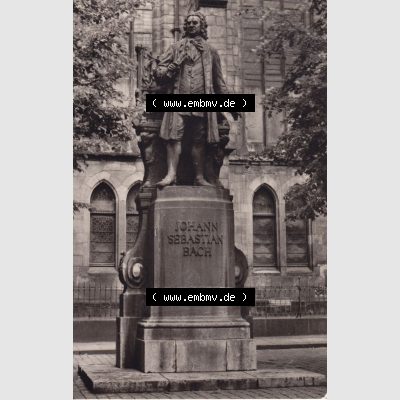 Ansichtskarten DDR Bezirk Leipzig, Leipzig Stadt in s/w - schwarzweiß, 1963, Bach-Denkmal vor der Thomaskirche, gelaufen 1963. Ansichtskarte bzw. Postkarte... Sammlung