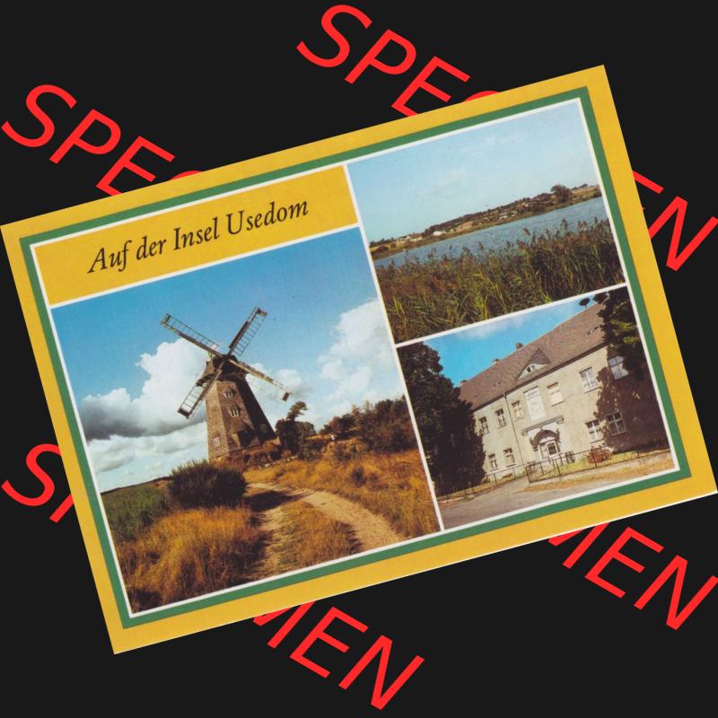Alte Ansichtskarte DDR Bezirk Rostock, Kreis Wolgast, Insel Usedom in Farbe 1986, Insel Usedom, Benz Holländermühle, Kleiner Krebssee, Pudagla Schloss.... Sammlung