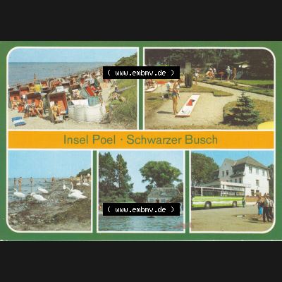 Ansichtskarten DDR Bezirk Rostock, Kreis Wismar, Insel Poel 1985, Schwarzer Busch, Strand, Minigolfanlage, Gaststätte, FDGB-Erholungsheim "Freundschaft".... Sammlung